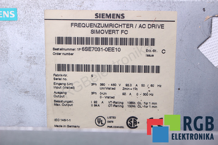 6SE7031-0EE10 SIEMENS SIMOVERT MASTERDRIVES SIMOVERT FC