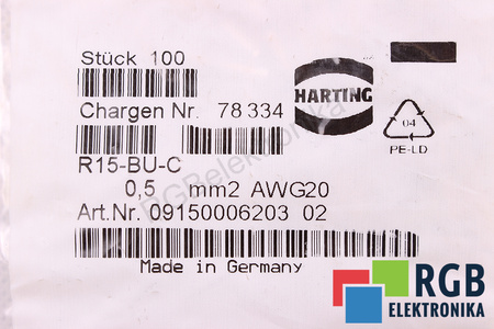 PIN DELLA PRESA R15-BU-C HARTING 0.5MM2
