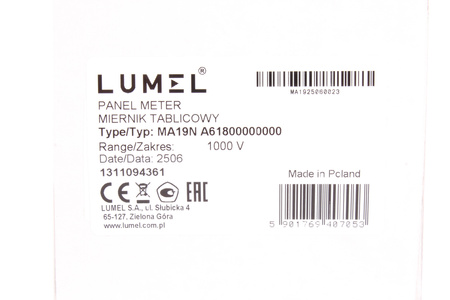 STRUMENTO DA PANNELLO MA19N A61800000000 LUMEL 0-1KV 96X96MM
