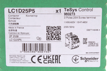 LC1D25P5 SCHNEIDER ELECTRIC 480V 230V 25A CONTATTORE