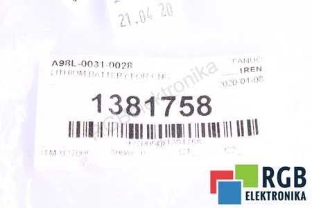 A98L-0031-0028 FANUC 1750MAH BATTERIA