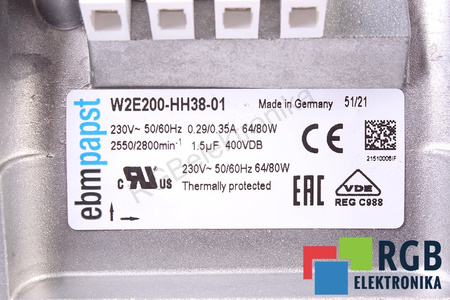 W2E200-HH38-01 EBM PAPST 225X225X8MM, 230V, 0.29A VENTILATORE