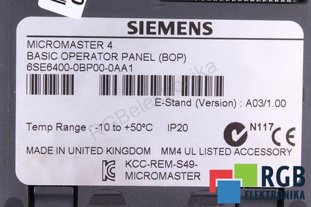 6SE6400-0BP00-0AA1 SIEMENS MICROMASTER 4 PANNELLO DI CONTROLLO E COMANDO