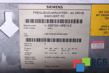 6SE7031-0EE10-Z Z=M20 SIMOVERT FC SIEMENS SIMOVERT MASTERDRIVES