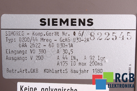 6RA2622-6DU30-1A SIEMENS SIMOREG D200/44 MREQ-GCK6U30-2A