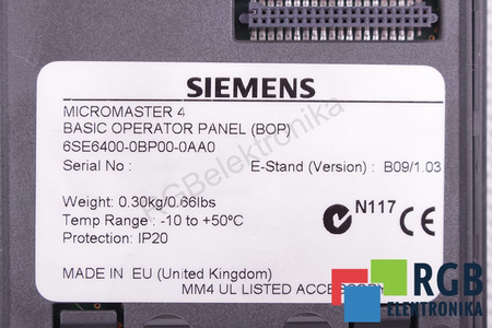 6SE6400-0BP00-0AA0 SIEMENS MICROMASTER 4 PANNELLO DI CONTROLLO E COMANDO